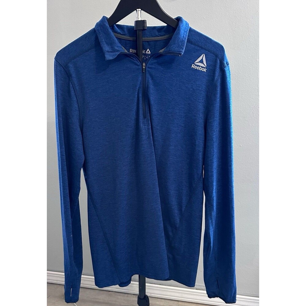 Reebok 1/4 Zip Pullover Men's M Blue Long Sleeve Activewear Thumb Holes